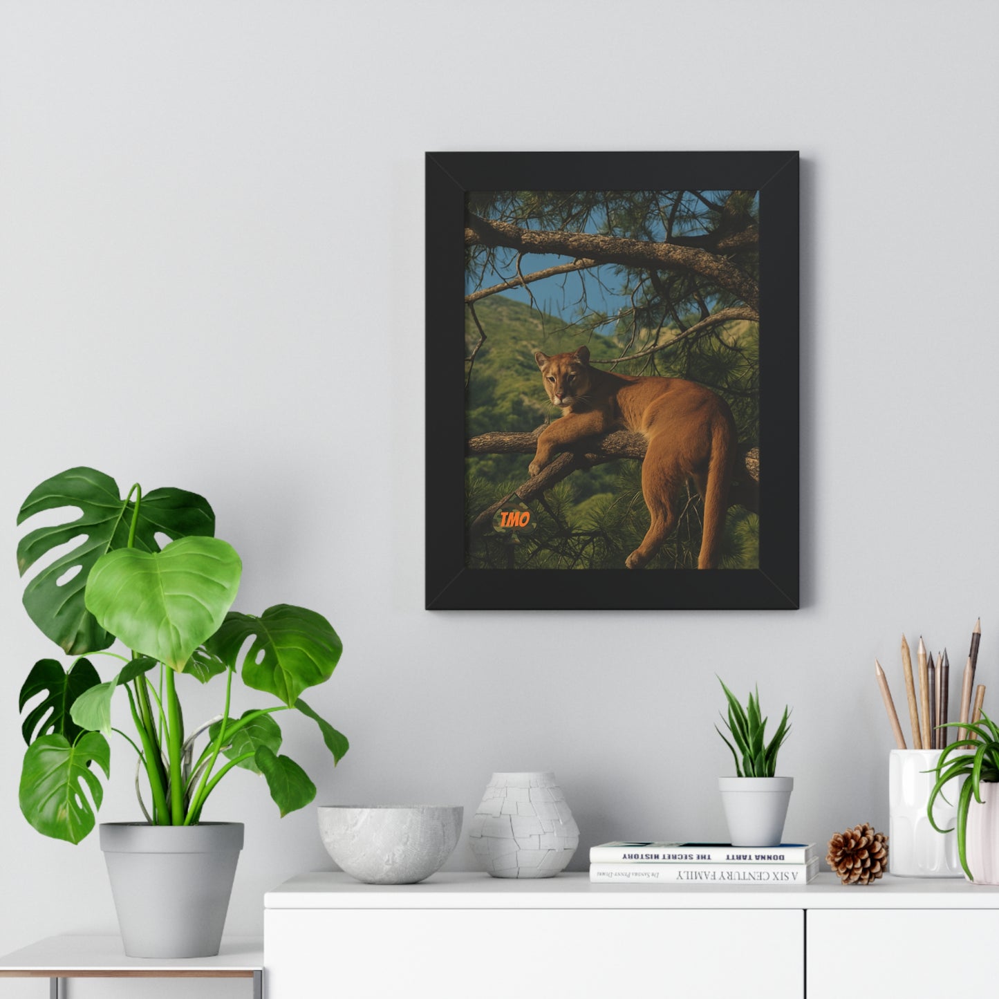 Cougar in the Pines – Rustic Wildlife Print