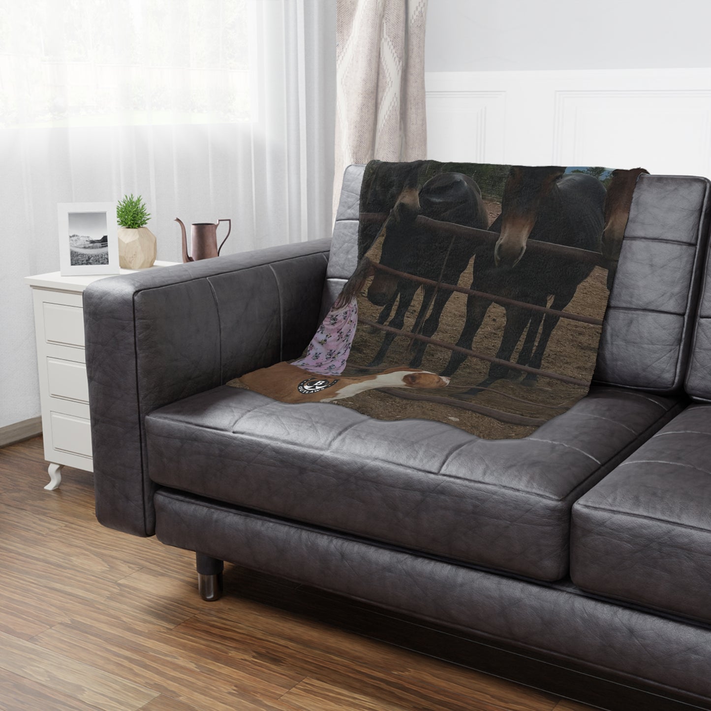 Cozy Minky Blanket with Heartwarming Dog Design, Gate Greeters Blanket – Mule & Mustang Edition