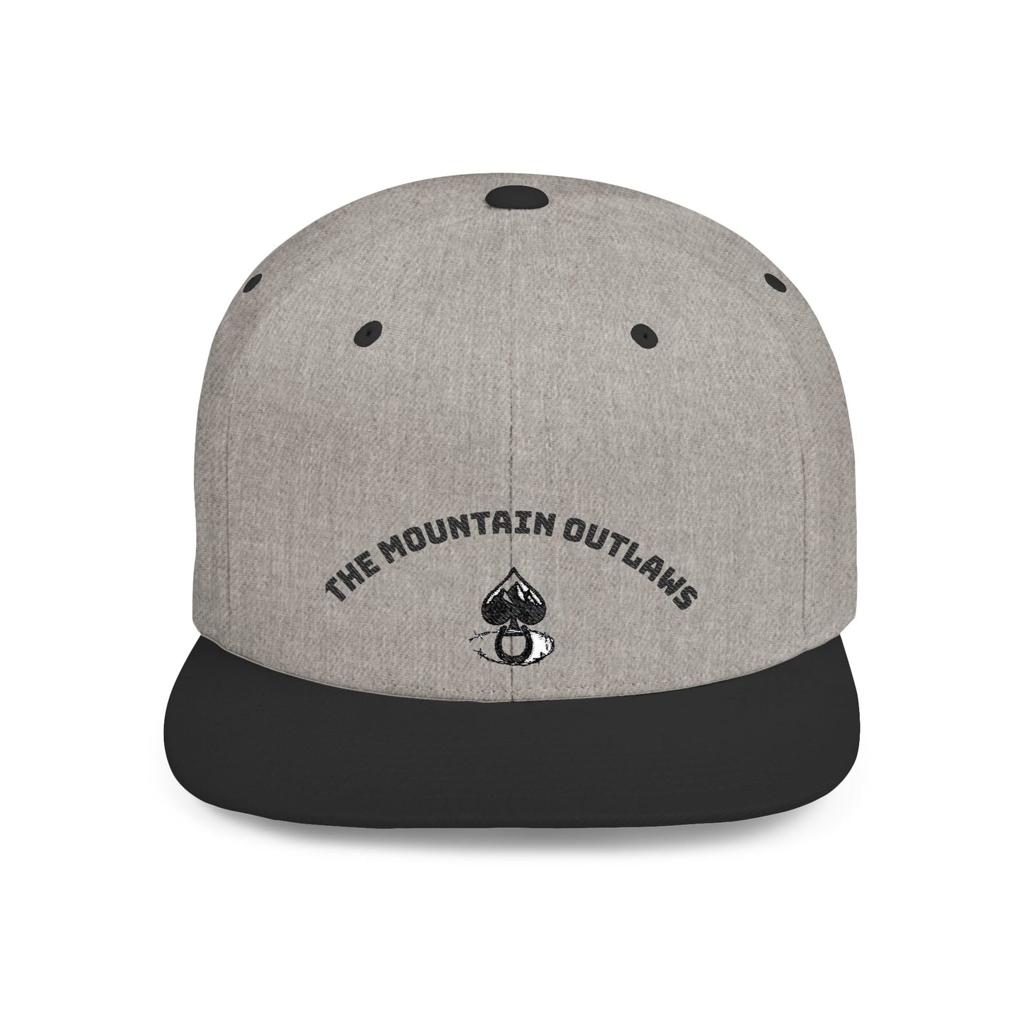 Mountain Outlaws Flat Bill Snapback Hat, Trendy Baseball Cap for Outdoor Adventures, Gift for Adventurers, Cool Streetwear, Casual Headwear