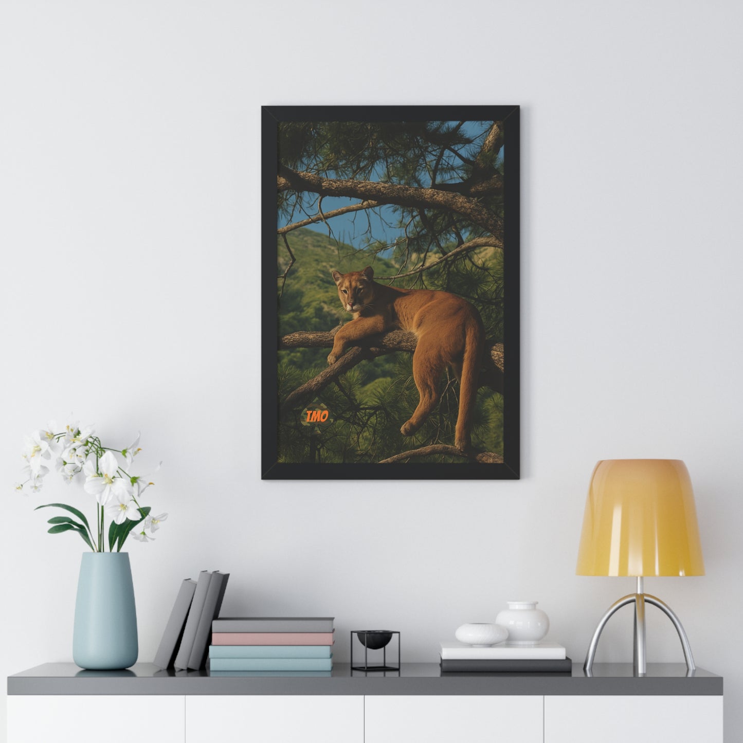 Cougar in the Pines – Rustic Wildlife Print