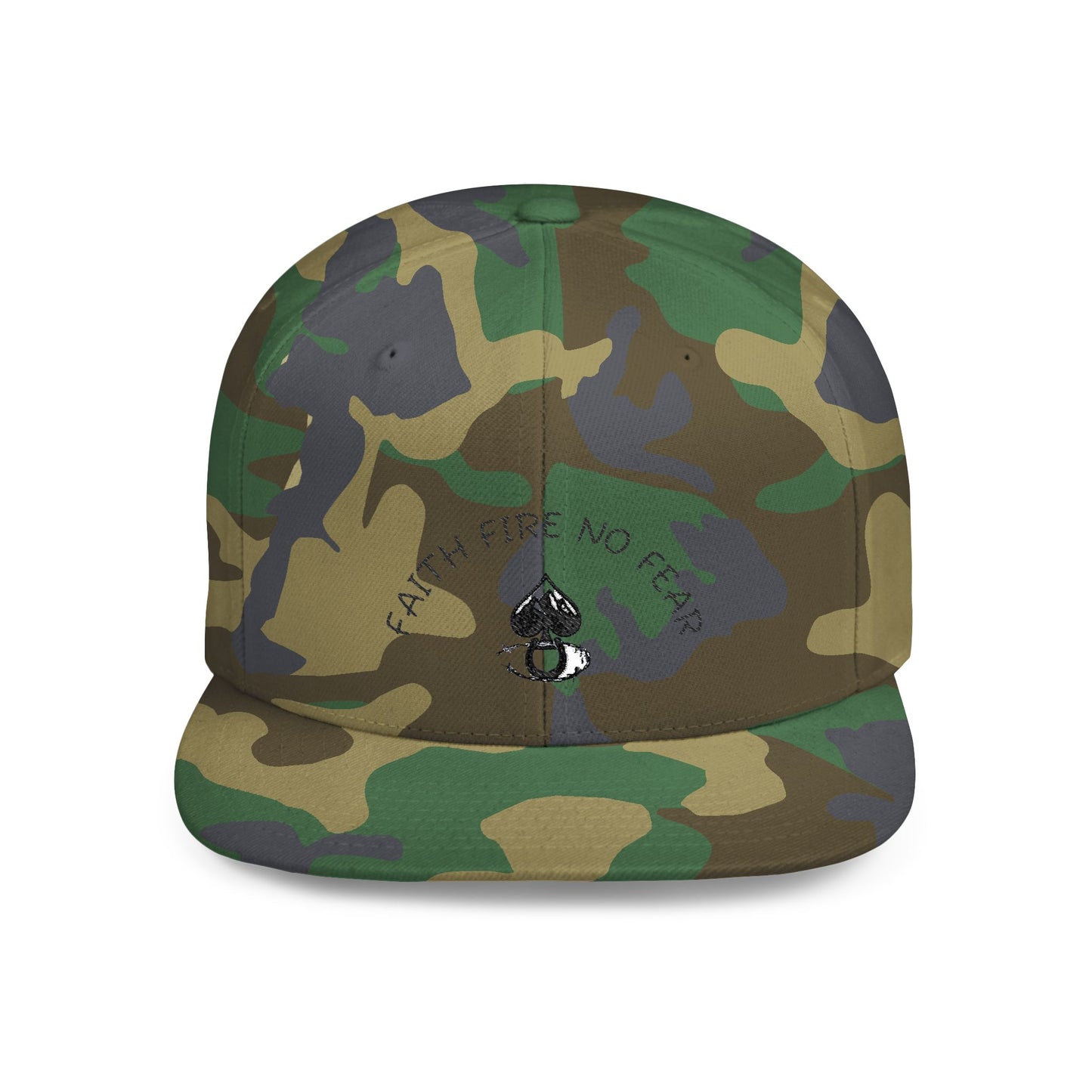 Faith Fire No Fear Flat Bill Snapback Cap, Inspirational Snapback Hat, Unisex Streetwear Cap, Gift for Motivation, Casual Summer Accessory