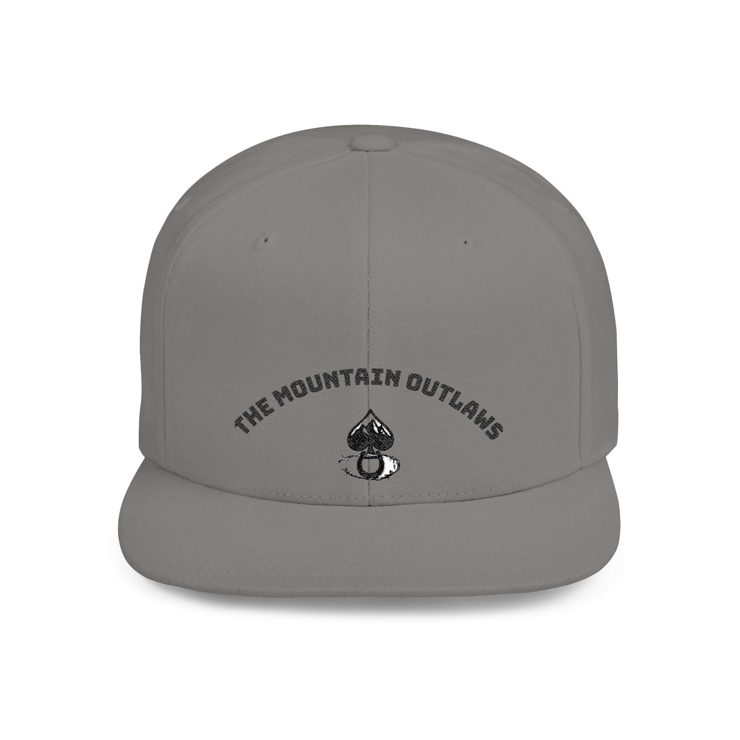 Mountain Outlaws Flat Bill Snapback Hat, Trendy Baseball Cap for Outdoor Adventures, Gift for Adventurers, Cool Streetwear, Casual Headwear