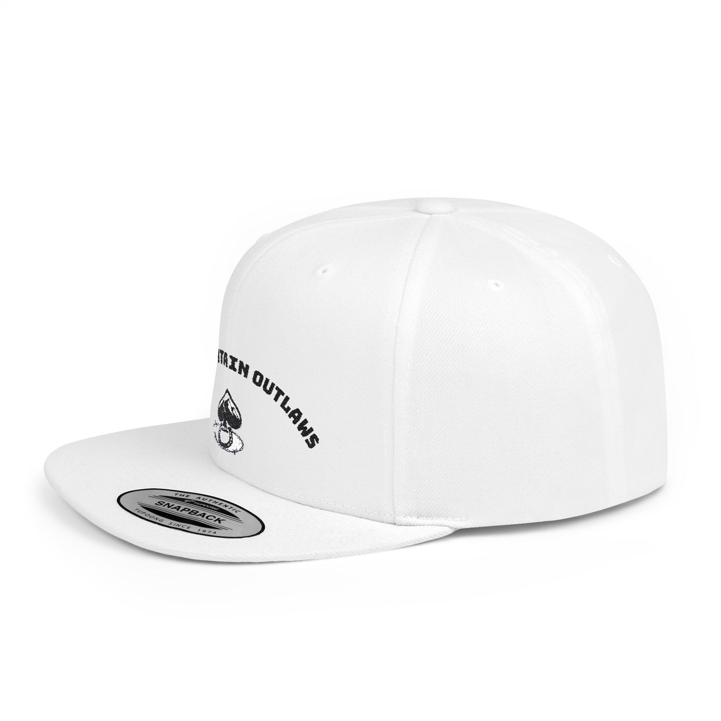 Mountain Outlaws Flat Bill Snapback Hat, Trendy Baseball Cap for Outdoor Adventures, Gift for Adventurers, Cool Streetwear, Casual Headwear