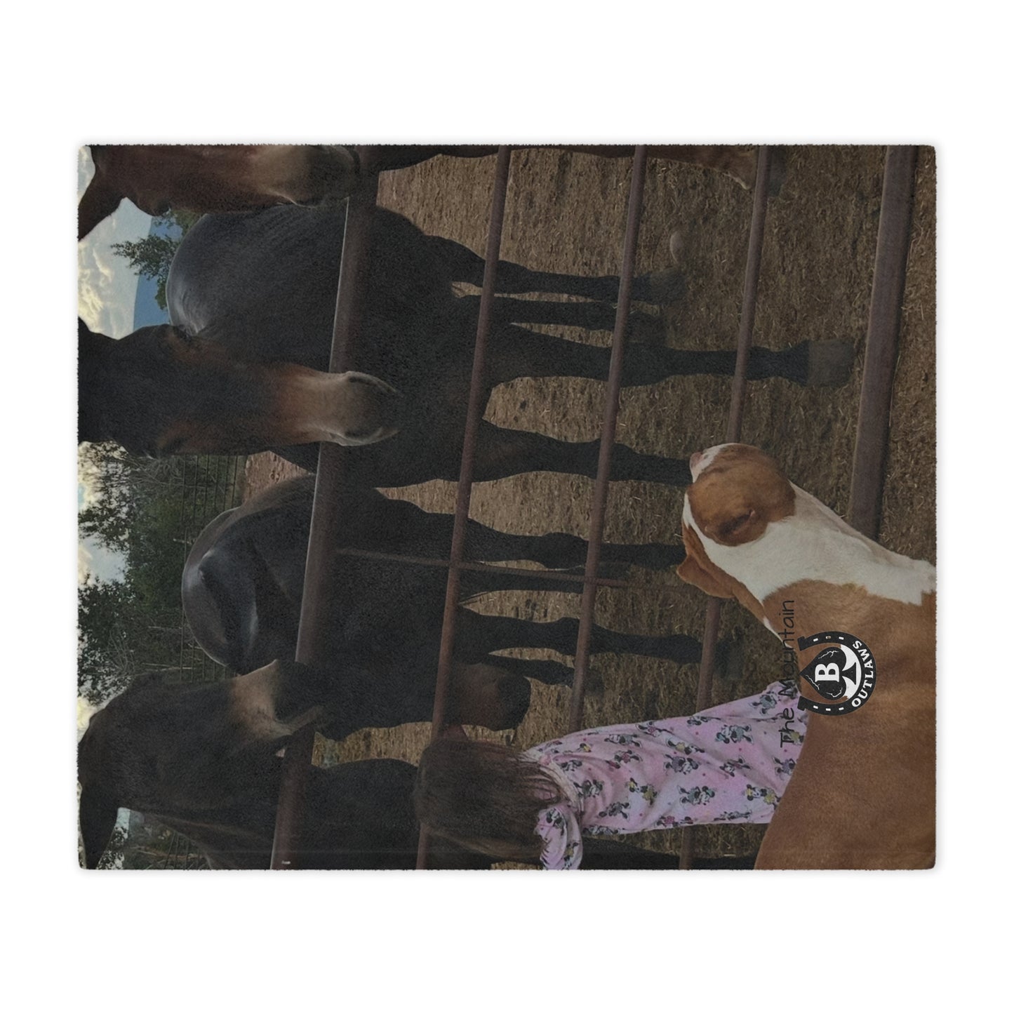 Cozy Minky Blanket with Heartwarming Dog Design, Gate Greeters Blanket – Mule & Mustang Edition