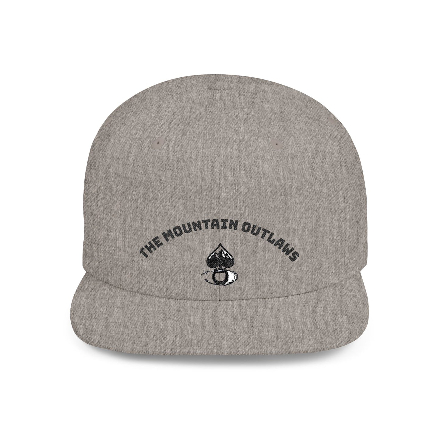 Mountain Outlaws Flat Bill Snapback Hat, Trendy Baseball Cap for Outdoor Adventures, Gift for Adventurers, Cool Streetwear, Casual Headwear