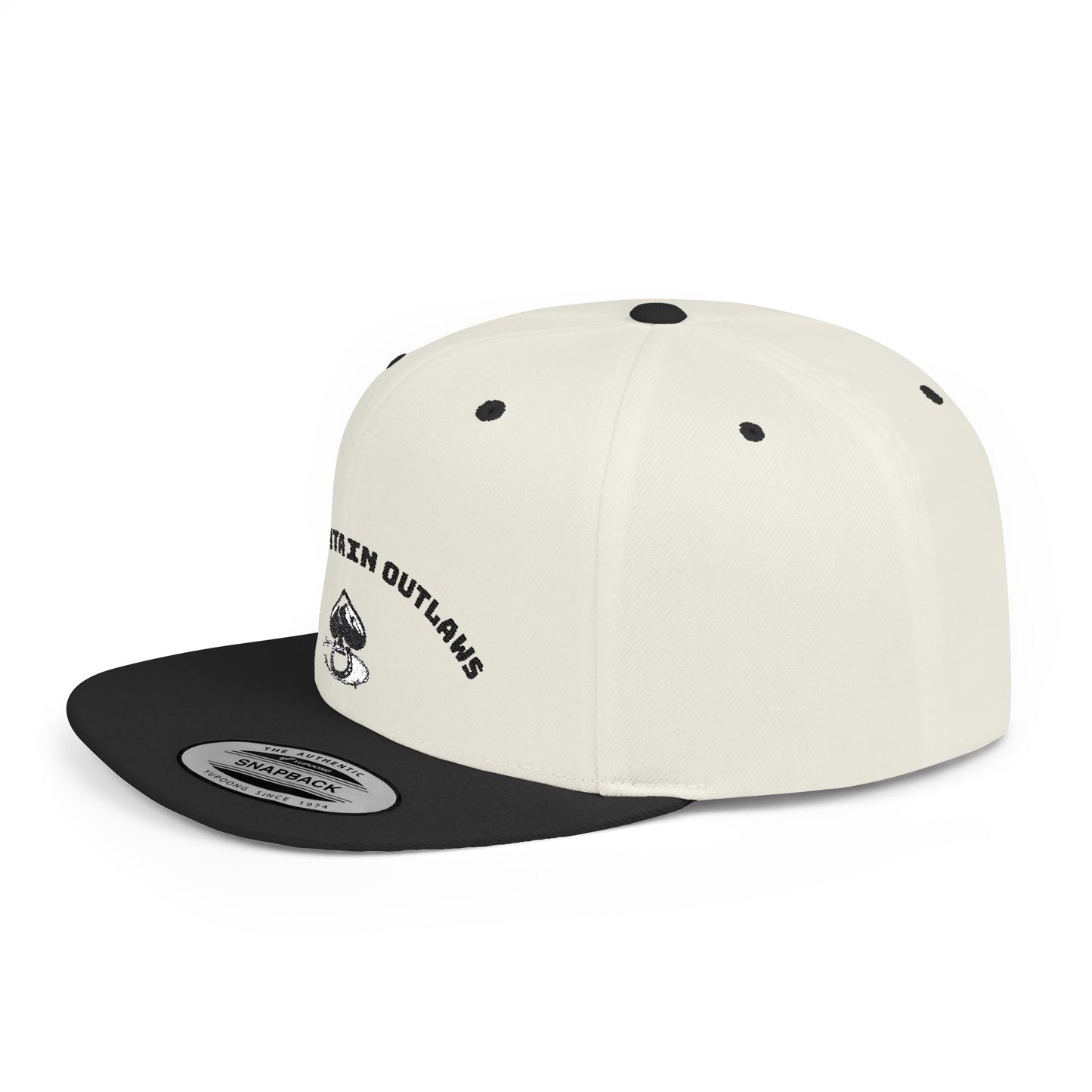 Mountain Outlaws Flat Bill Snapback Hat, Trendy Baseball Cap for Outdoor Adventures, Gift for Adventurers, Cool Streetwear, Casual Headwear