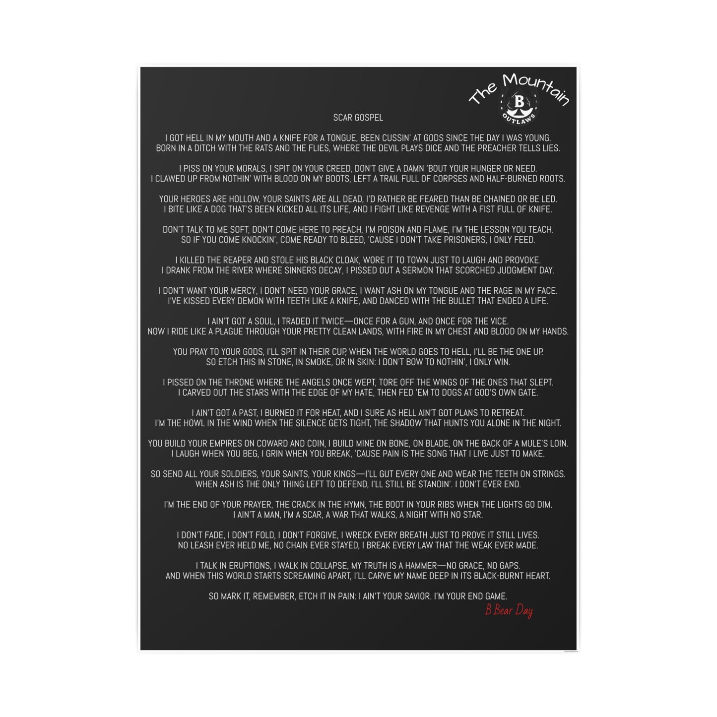 Scar Gospel – Outlaw Psalm Print