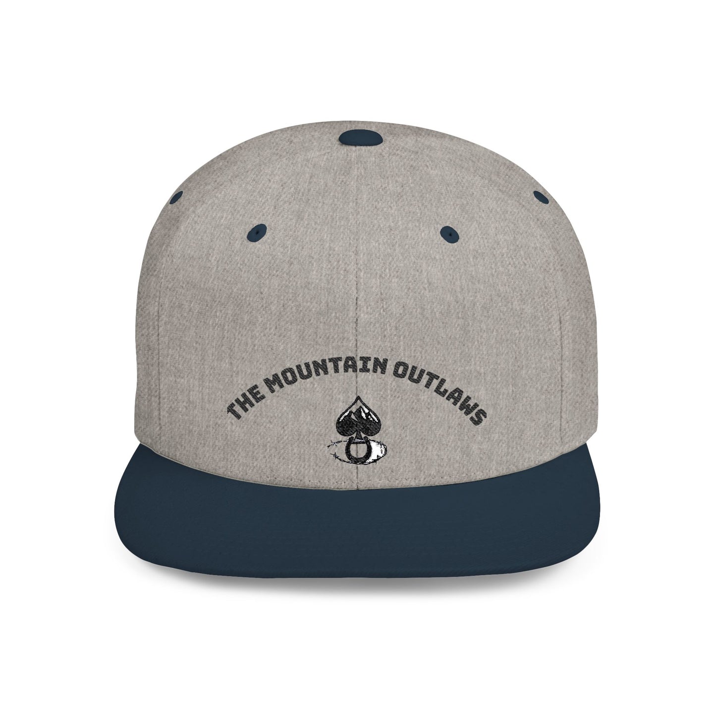 Mountain Outlaws Flat Bill Snapback Hat, Trendy Baseball Cap for Outdoor Adventures, Gift for Adventurers, Cool Streetwear, Casual Headwear