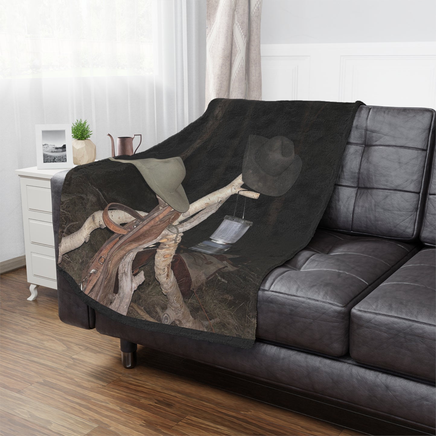 Cozy Minky Blanket for Outdoor Lovers,The Mountain Outlaws Blanket – Saddle & Lantern Edition