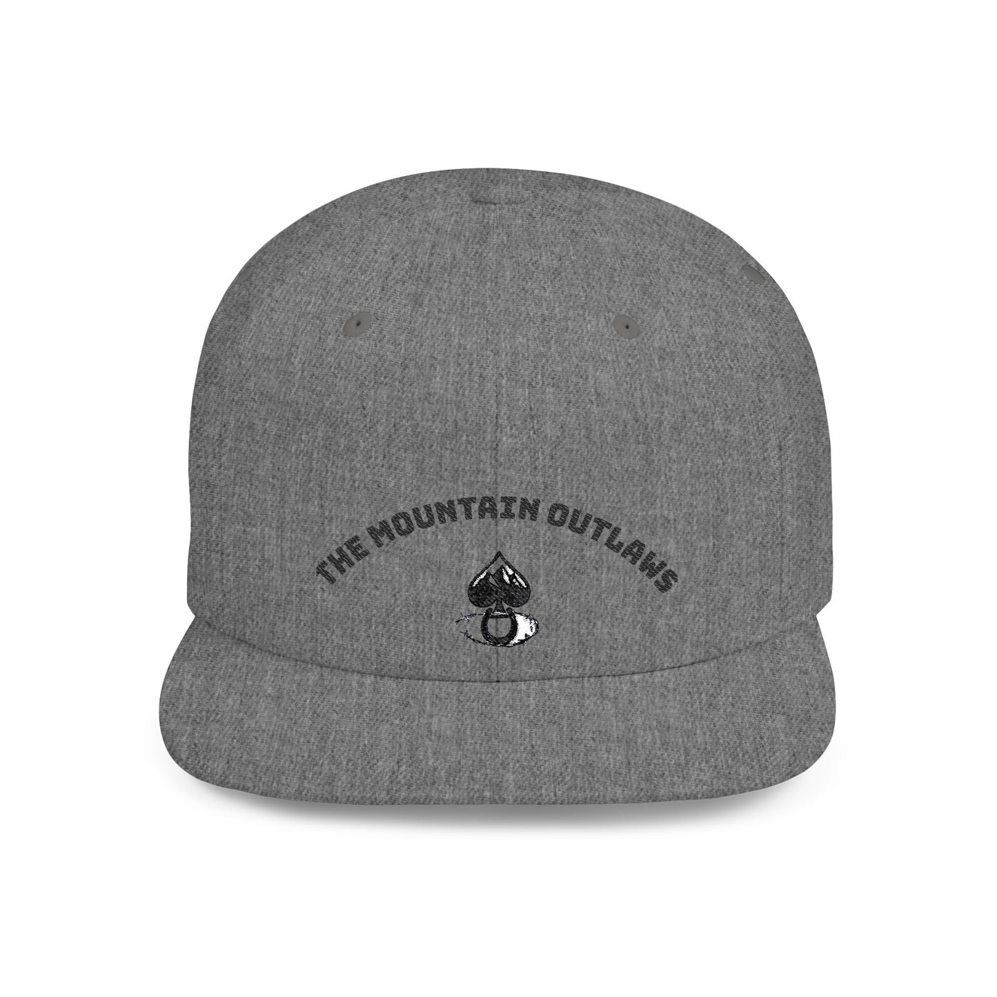 Mountain Outlaws Flat Bill Snapback Hat, Trendy Baseball Cap for Outdoor Adventures, Gift for Adventurers, Cool Streetwear, Casual Headwear