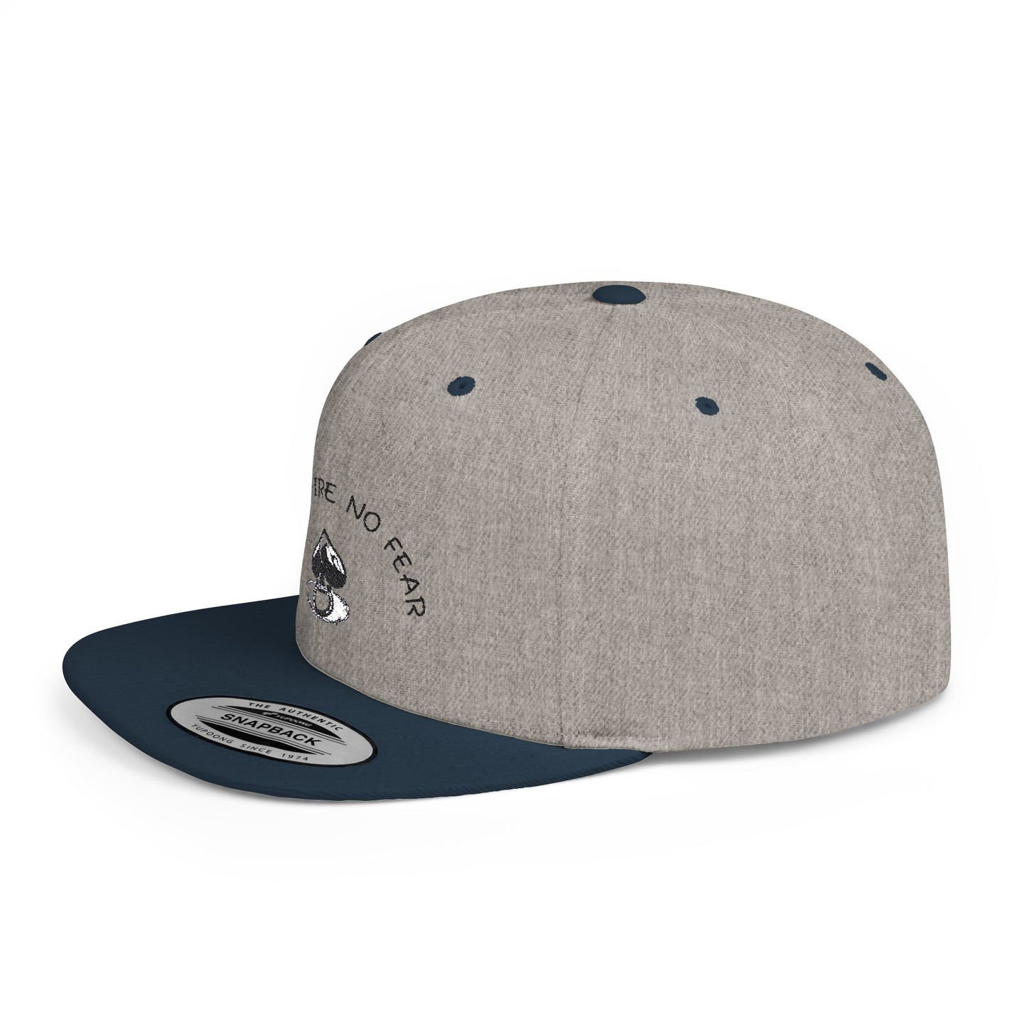 Faith Fire No Fear Flat Bill Snapback Cap, Inspirational Snapback Hat, Unisex Streetwear Cap, Gift for Motivation, Casual Summer Accessory