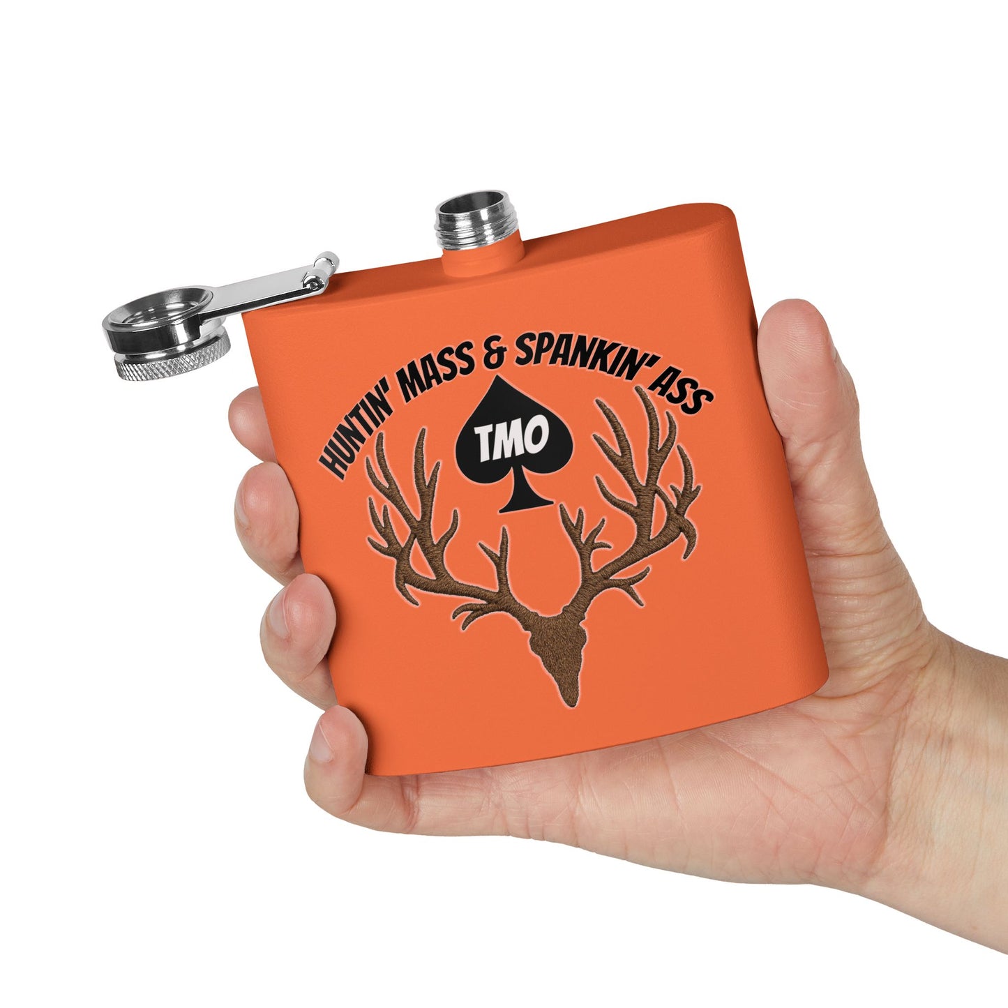 Hunter Orange Flask – Huntin’ Mass & Spankin’ Ass