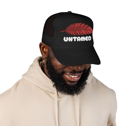 UNTAMED Trucker Hat – Red Feather on Black
