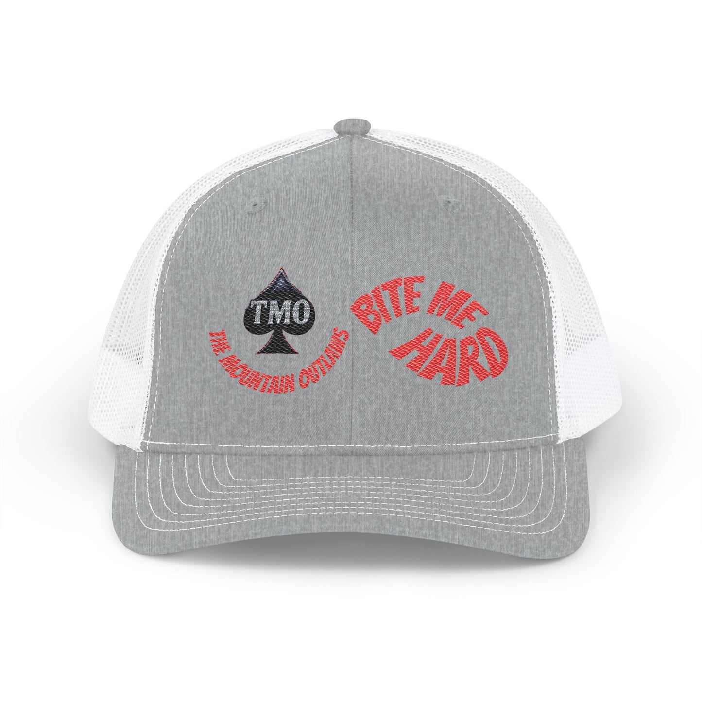 Embroidered Trucker Cap — 'Bite Me Hard' Vintage Patch Snapback